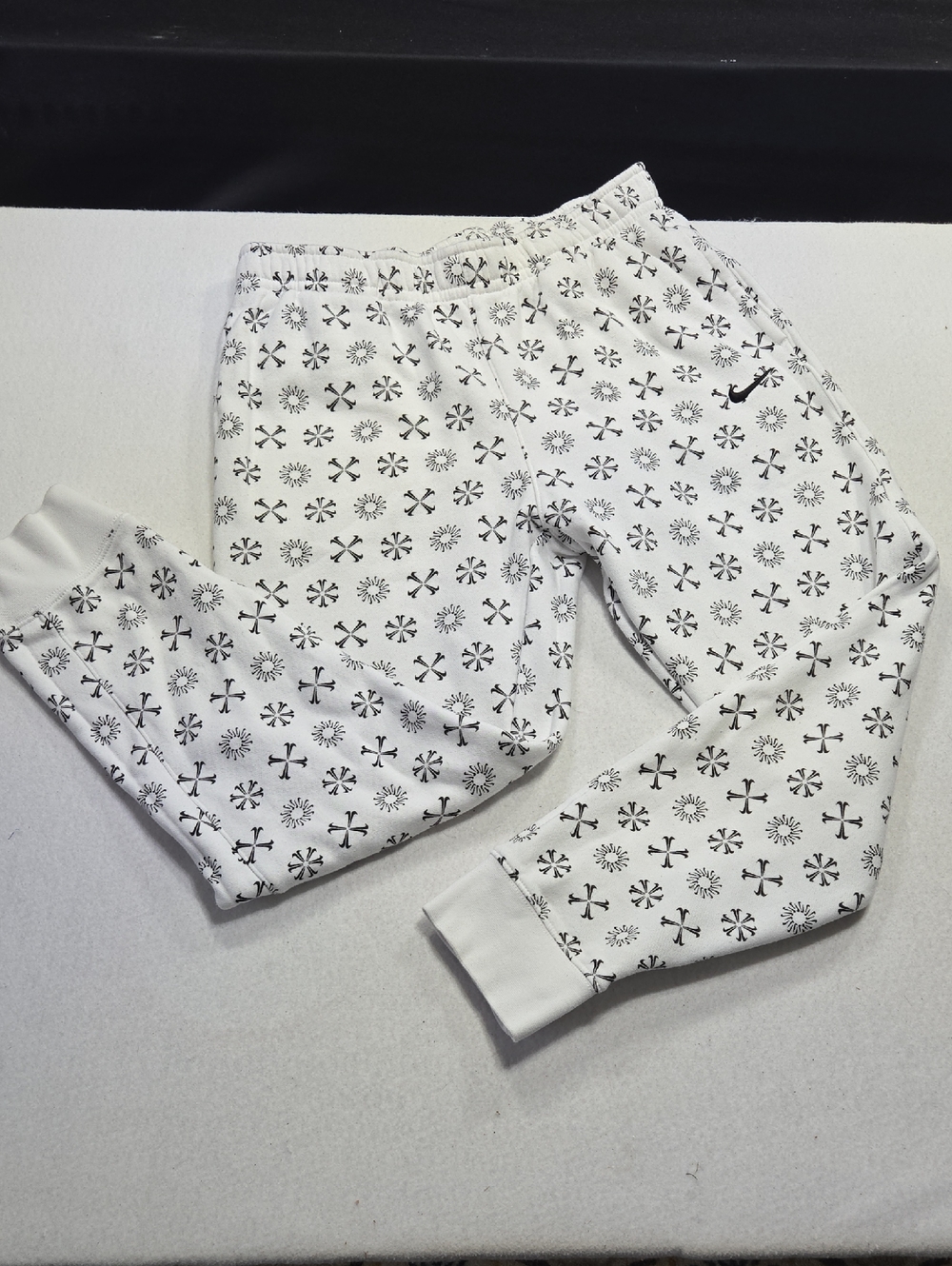 Nike White Joggers with Black Snowflake Print